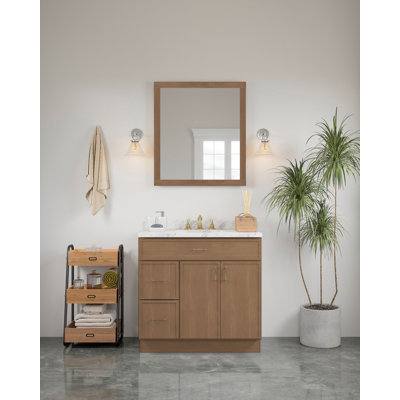 30-in x 34-in Slim Shaker Framed Vanity Mirror, Tan Wood, DCEA8F9F4F3A4CF0B8490A56CA69BD85