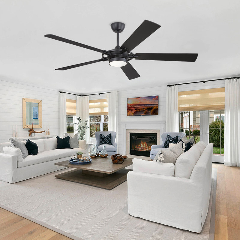 60 po Ventilateur de plafond intérieur avec ensemble d'éclairage et télécommande, Noir, Noir
