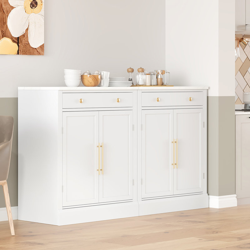 2PCS Versatile Freestanding Kitchen Cabinets with Multiple Shelves and Drawers for Efficient Storage, White