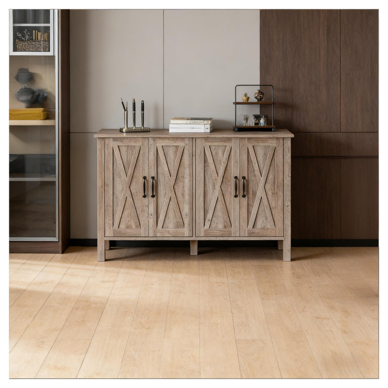 Buffet moderne avec portes doubles, console de rangement en bois aggloméré gris pour le salon