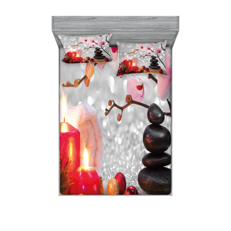 Drap-housse et coussin décoratif Ambesonne Christmas, blanc, noir, rose, Ensemble de draps pour lit double + 5 pièces supp