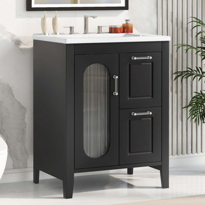 24" Bathroom Vanity With Sink, Bathroom Vanity Cabinet With Two Drawers And Door, Adjustable Shelf