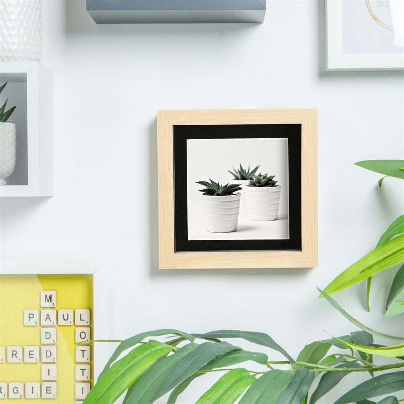 Nicola Spring - 6" x 6" 3D Box Photo Frames - 4" x 4" Mount,  Light Brown/Black 