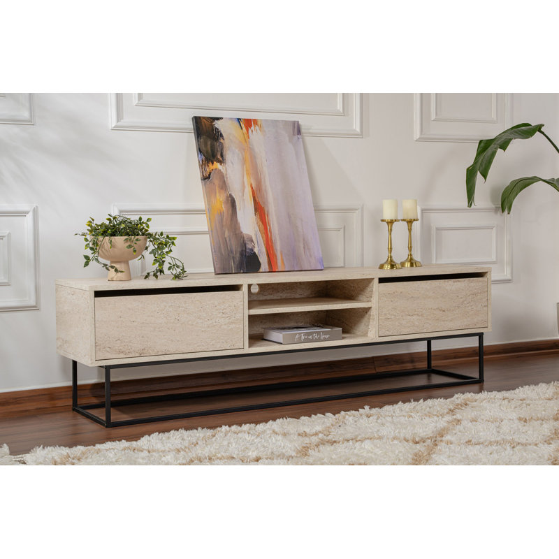 Kalune Design Unfinished TV Stand for TVs up to 75", White/Black