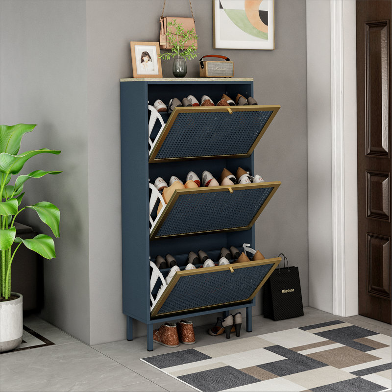Range-chaussures 3 portes en métal, armoire de rangement pour chaussures moderne autoportante