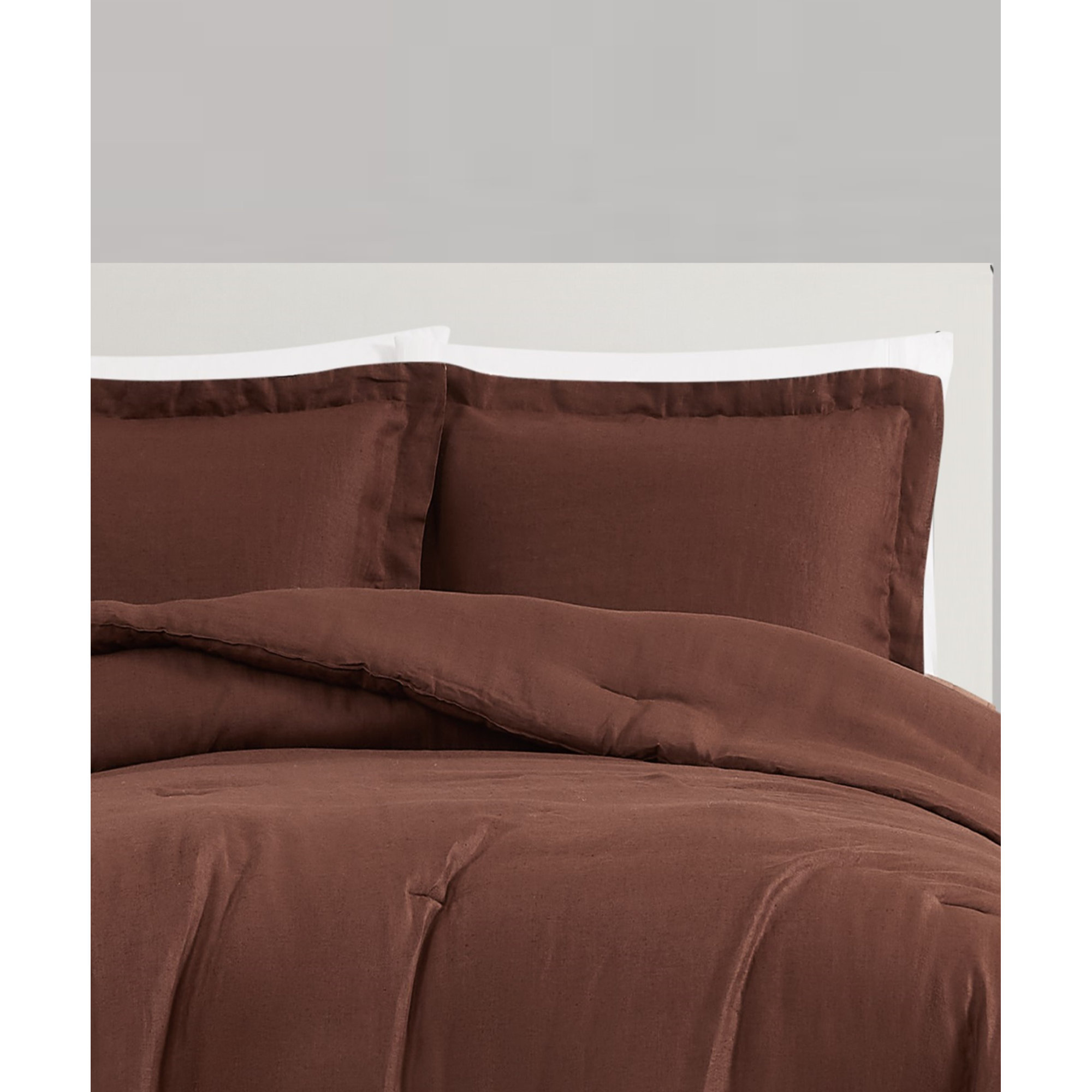 Nena 100% Linen Bedding Set, Brown, Queen Comforter + 2 Standard Shams