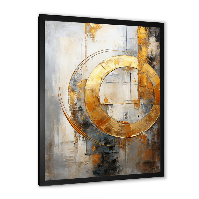Fleurine, gris doré, géométrie brillante, sur toile, H 40 po x l 30 po x P 1,5 po, Cadre photo noir