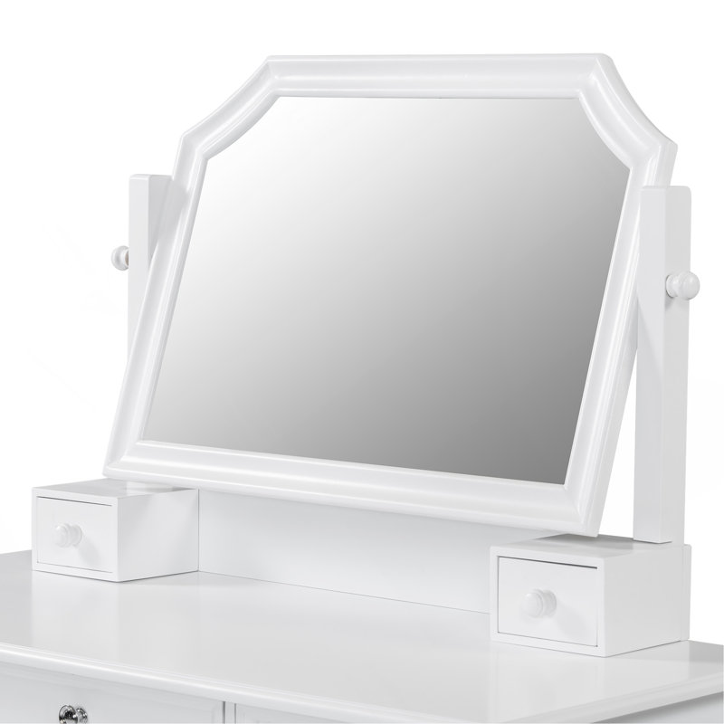 44.4" Makeup Vanity Desk With Large Adjustable Mirror,Dressing Table Set With Drawer Cabinet,Space-Saving Beauty Station For Bedroom,White