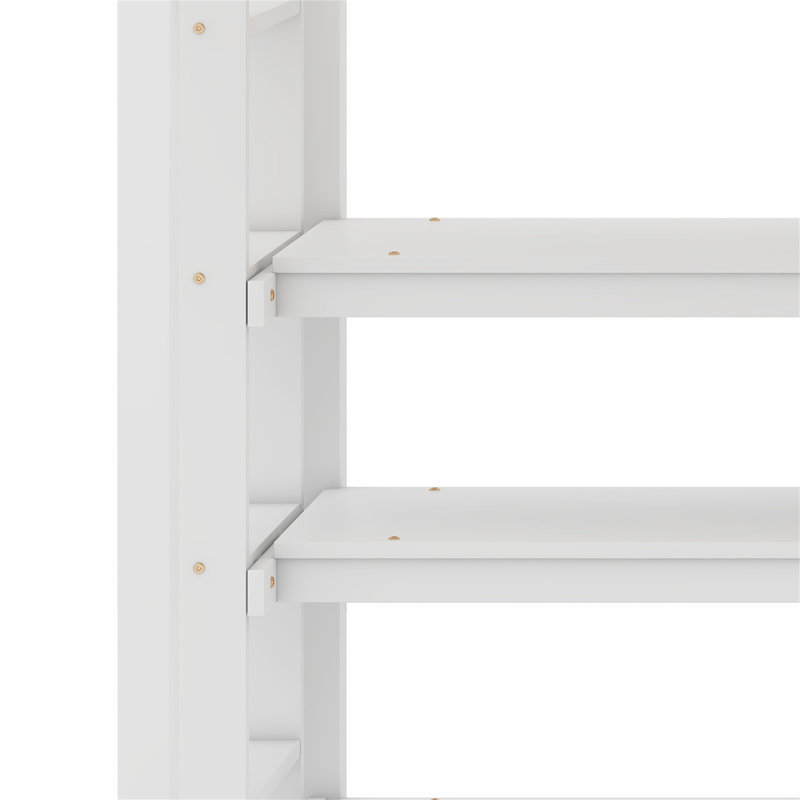 Lit mezzanine en bois avec tablettes, bureau et tableau d'écriture, Double, Blanc