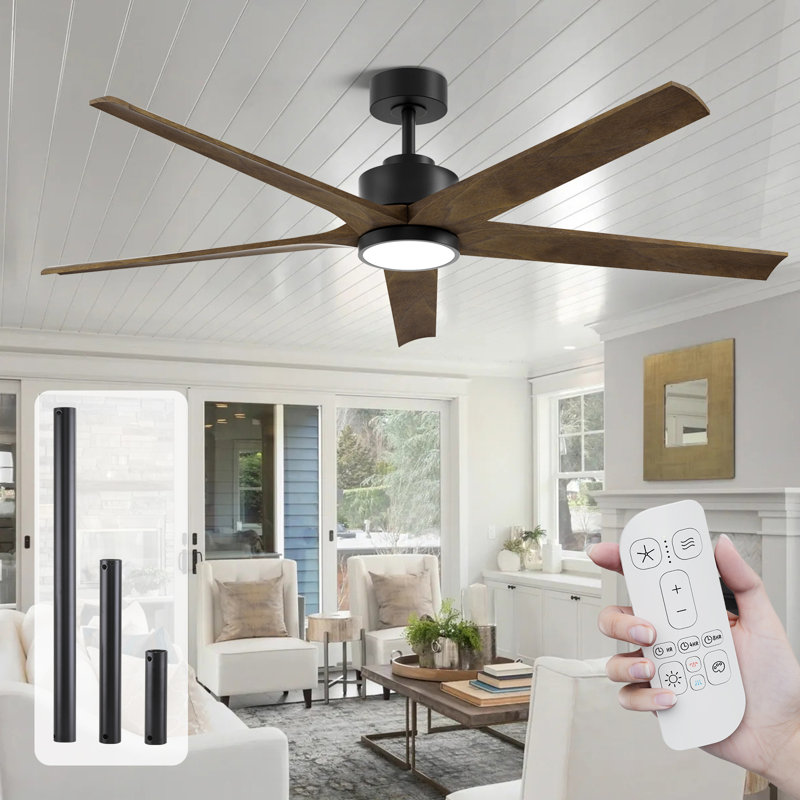 60/72 Inch Ceiling Fan With Lights, Modern Solid Wood Blades Ceiling Fan For Patios, Modern High Cfm Farmhouse Rustic Ceiling Fans, 6 Speed Quiet Reversible Dc Motor, Perfect For Kitchen, Bedroom, Living Room, Patio, Balcony