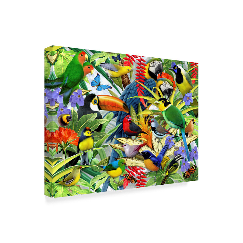 Vibrant Tropical Birds Print on Canvas, 20" x 15"