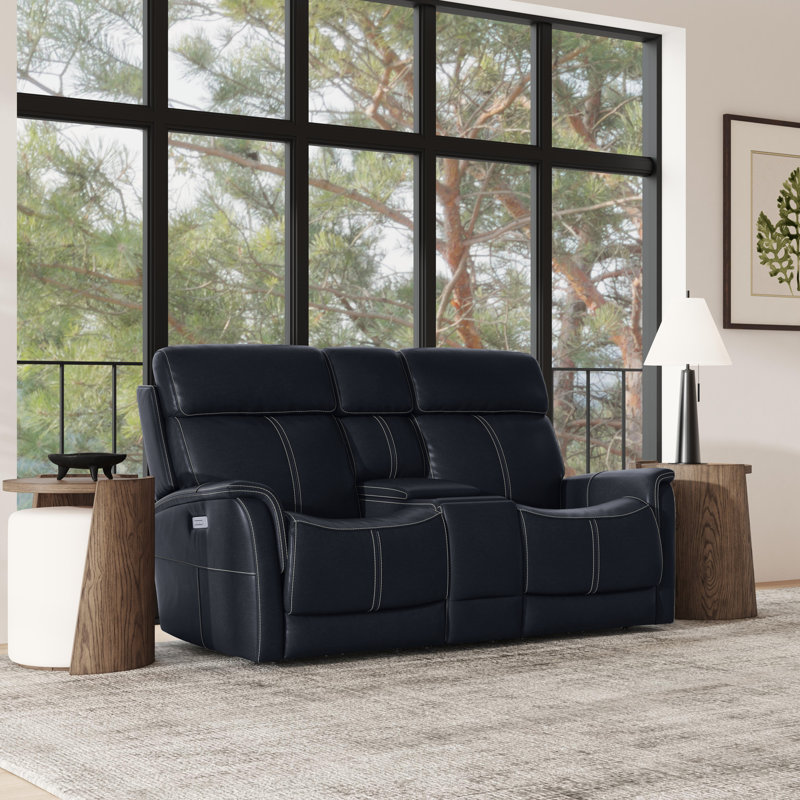 Panorama Reclining Loveseat With Console, Power Headrests & Lumbar, Blue