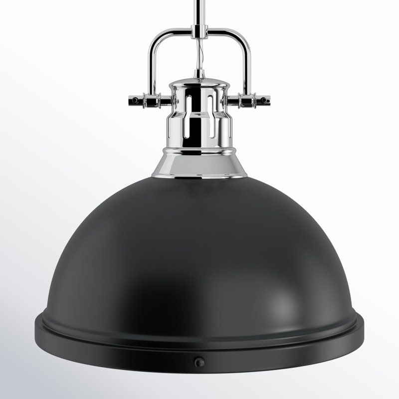 Luminaire suspendu dôme en acier à intensité variable 1 lumière Calico, Noir mat, Chrome chrome
