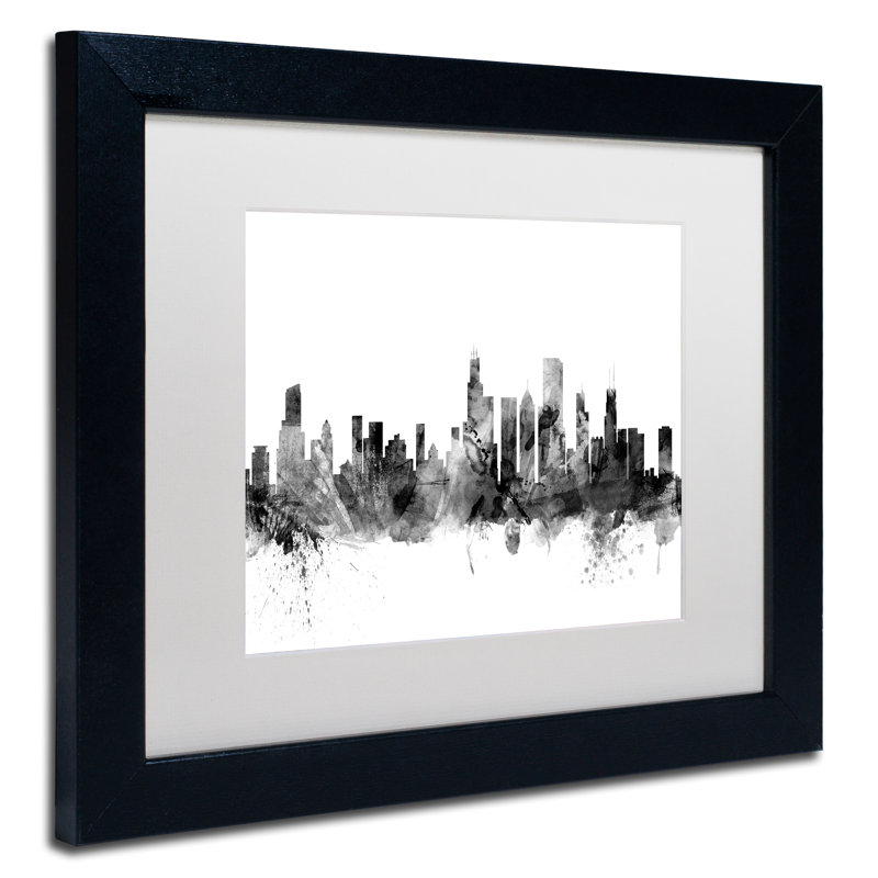 «Chicago IL Skyline BW», impression encadrée, H 11 po x l 14 po x P 0,5 po, Blanc