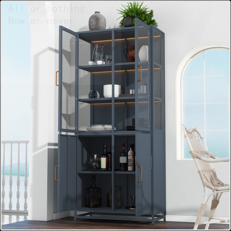 Vitrine haute en verre 76,75 po avec lumières DEL et verre à 3 côtés, Dark Blue