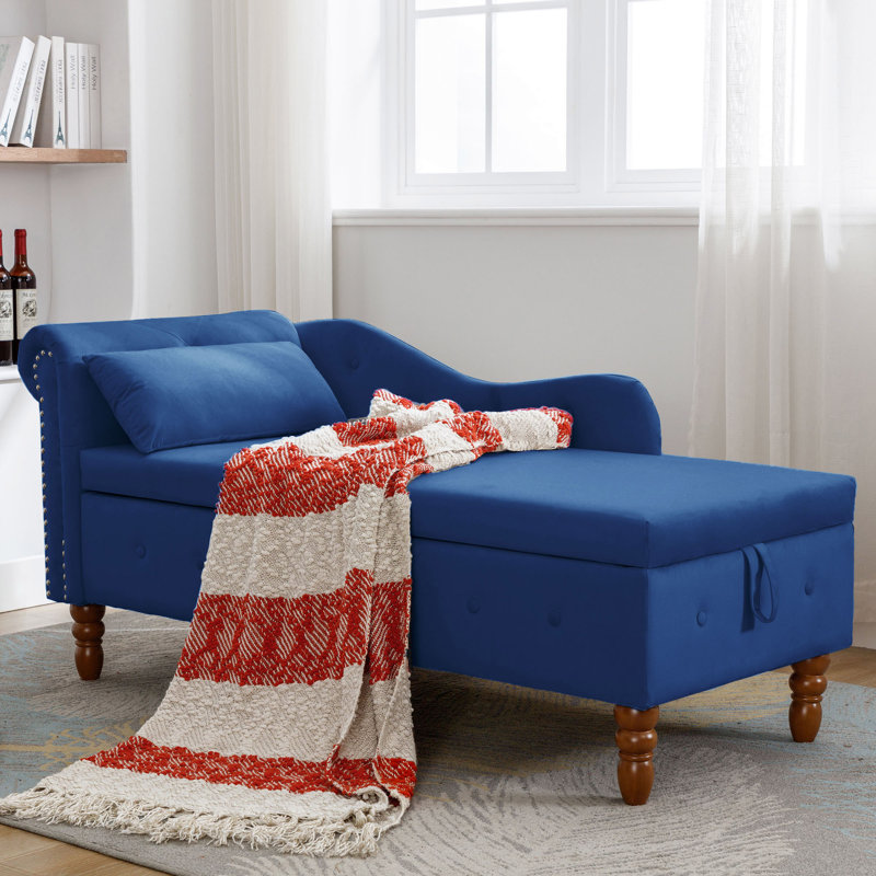 Chaise longue rembourrée pour l'intérieur, Bleu marine, Brun
