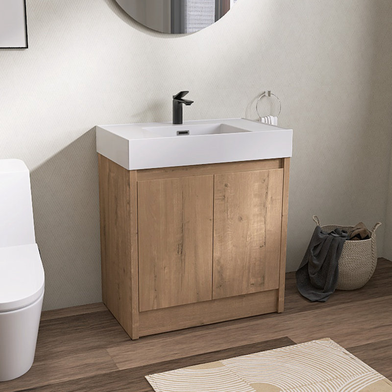Meuble-lavabo simple avec plateau en résine Daive, Blanc lustré