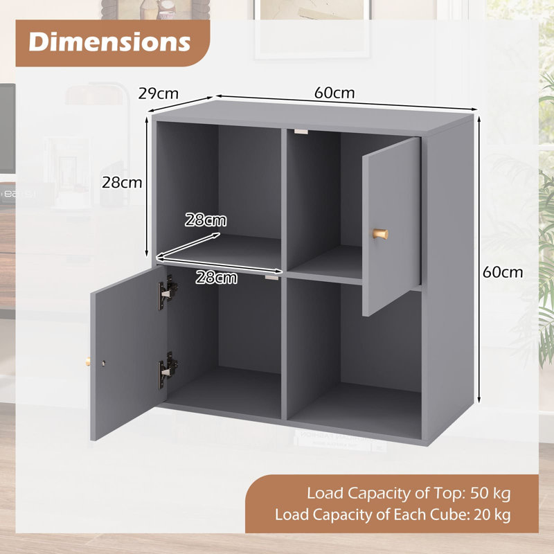 60cm H x 60cm W Cube Bookcase, Grey