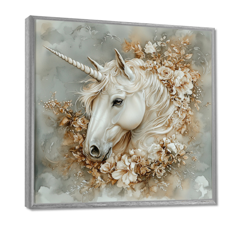 «Magical Unicorn Portrait» - impression d'art mural licornes, Impression dans un cadre flottant sans passe-parto