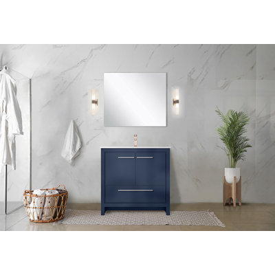 Meuble-lavabo de salle de bain 36 po X P 20 po P, comptoir en marbre de culture, ensemble de robinet et robinet de 28 po Miroir