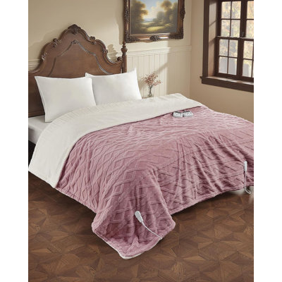 Pink California King Size Machine Washable Dual Control Electric Blanket 94x100 Inch Thick Tufted Sherpa Enhanced Heating System