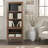 Teton 74 inch high Bookcase Pier Cabinet, No Assembly Required, Rustic Buckeye and Black Finish
