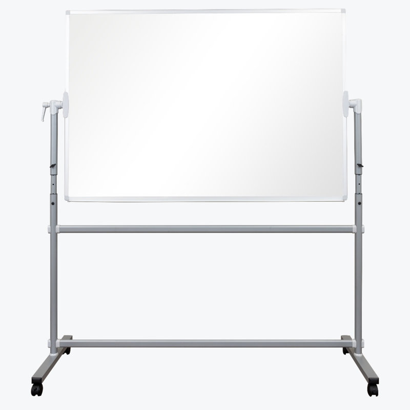 Silver and White Mobile Reversible Magnetic Whiteboard with Aluminum Frame