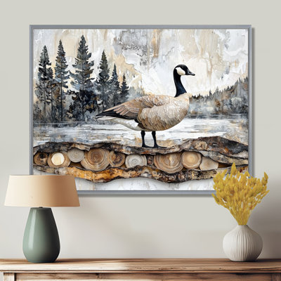 Oie canadienne dans une forêt de pins, paysage II - oie, art mural de salon