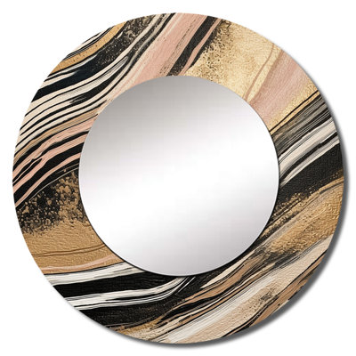 Quasheema Gold Embracing Essence Of Lines II - Marble Wall Mirror, Modern Round Decorative Mirror, Printed Metal Art