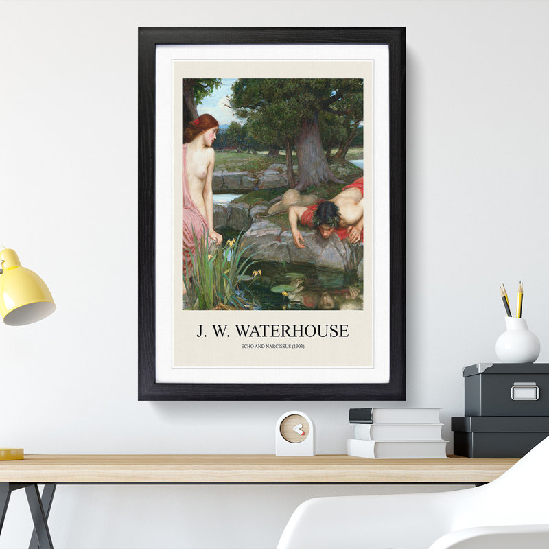 Echo And Narcissus by John William Waterhouse Framed Print, Black Framed, 65cm H x 48cm W x 2cm D