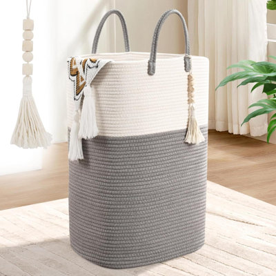 Panier à linge tissé pour paniers à linge rectangulaires avec perles Pampille Panier de rangement pour jouets Panier à linge grand pour l'organisation de la salle de lavage