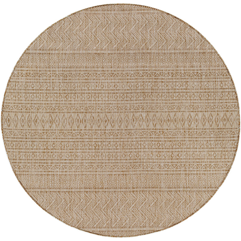 Chery Round Indoor & Outdoor Boho Brown Rug, Round 160cm