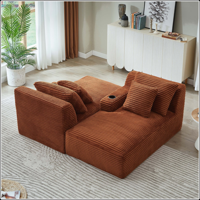 Chaise longue double compressible avec porte-gobelets - sans assemblage, Orange