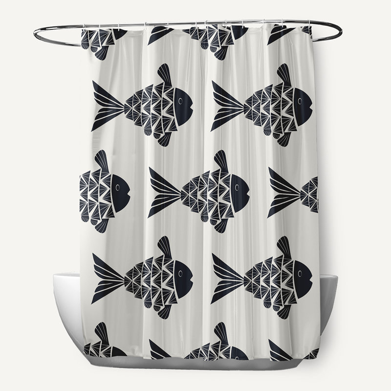 Fish Tales 70" W X 73" H Shower Curtain, Dark Blue