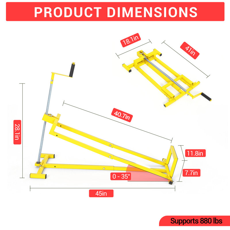 Cric de levage pour tracteur de pelouse 880 lb, support de tondeuse pliable avec manivelle et adaptateur de perceuse électrique, jaune