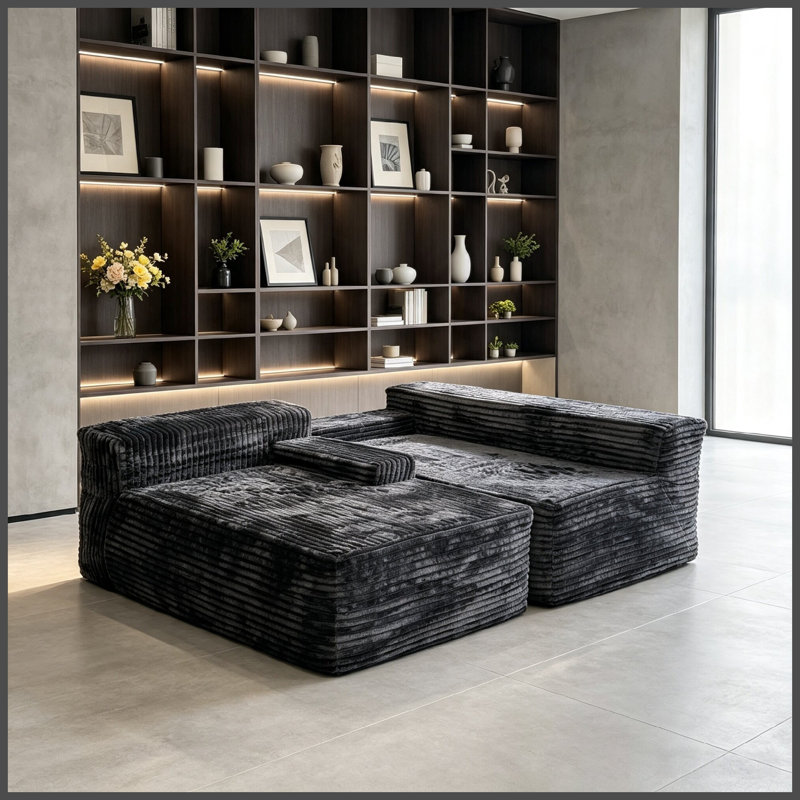 Nouveau canapé d'angle en L de 244 cm (96 pouces) sans cadre, avec mousse et ressorts, face au canapé, gris