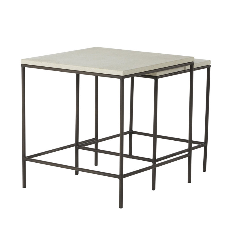 Abby Outdoor Side Table, Slate Gray/Travertine