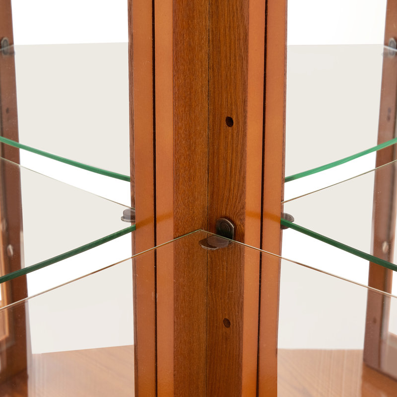 Armoire de coin en chêne à 5 tablettes avec éclairage, Chêne