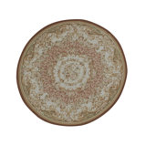 Hand-Knotted High-Quality Rose and Ivory Round Area Rug