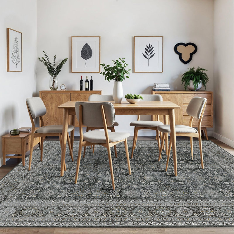 Kitty Machine Washable Area Rugs for Living Room with Non-Slip Backing Brown/Black Rug, Rectangle 8' x 10'