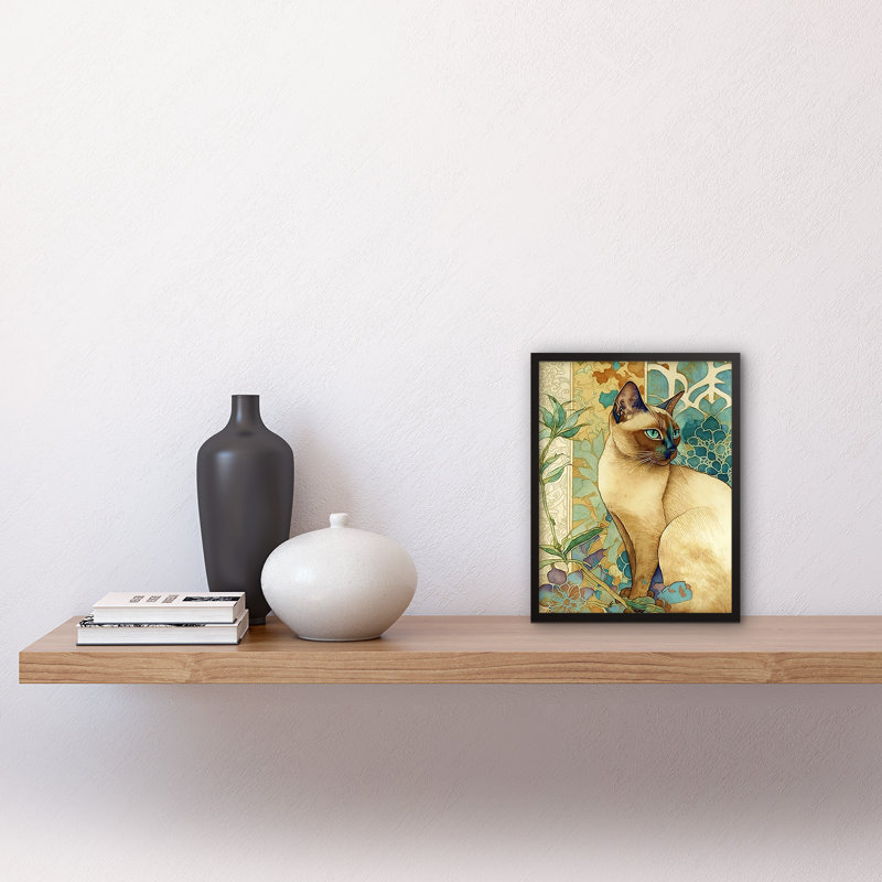 Tonkinese Cat With Nouveau Botanical Patterns Colourful Watercolour - Single Picture Frame Print