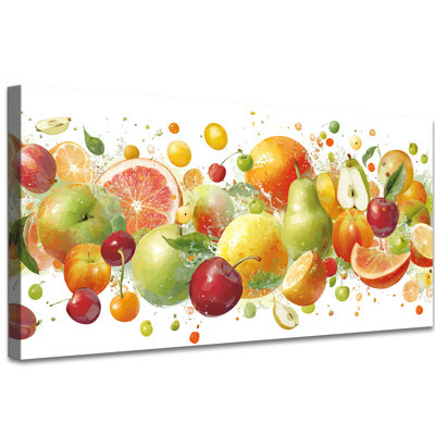 Art mural moderne de fruits - impression murale de cuisine vibrante et détaillée pour la cuisine, décoration colorée pour la salle à manger, toile tendue et cadre en pin, 12 po x 24 po