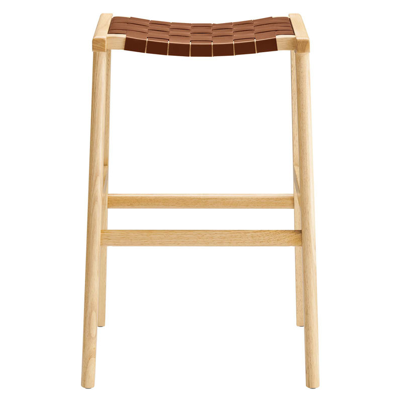 Modway Saoirse Counter/Bar Stools, Bar Stool (29.5” Seat Height), Brown Leather/Natural Frame