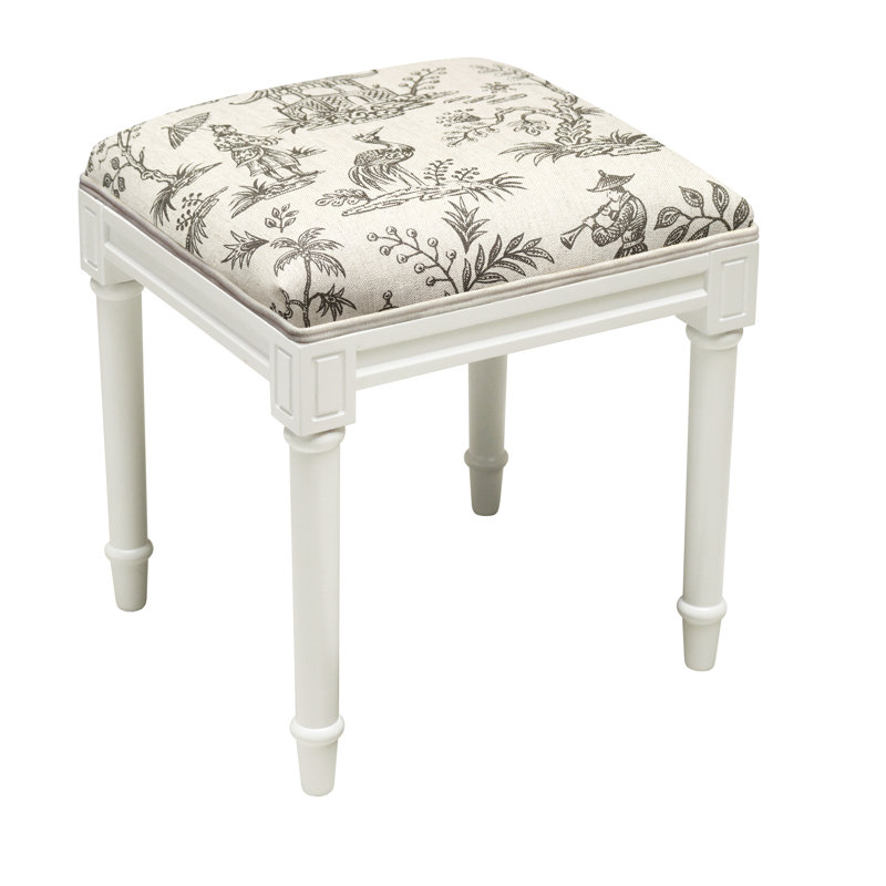 Tabouret de coiffeuse en lin gris Camiah, Blanc cassé, Gris