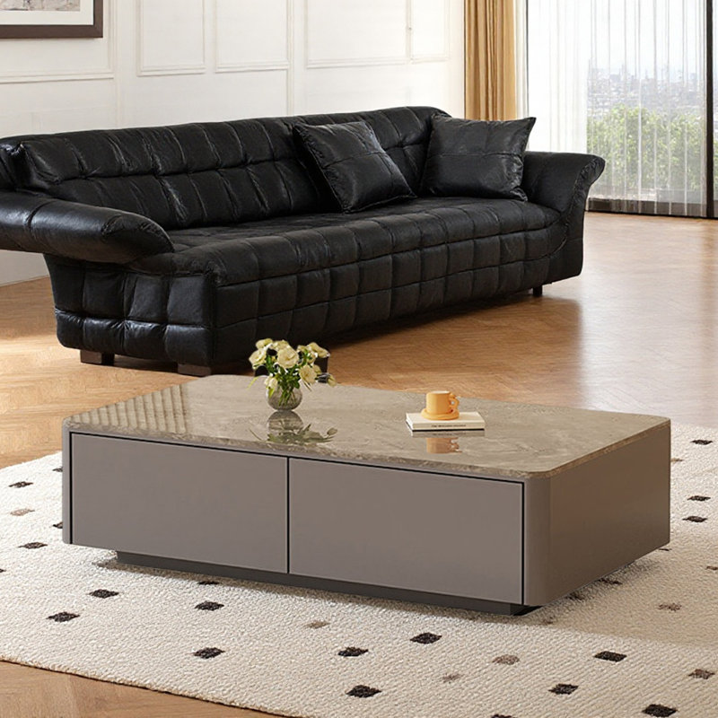 Table basse sur pied Modern Light Luxury, Gris, 14.17" H x 47.24" L x 23.62" W