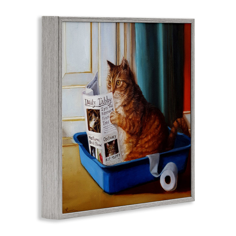 Litière lisant un chat amusant par Lucia Heffernan - Peinture, Estampe numérique Farmhouse, H 12 po x l 12 po