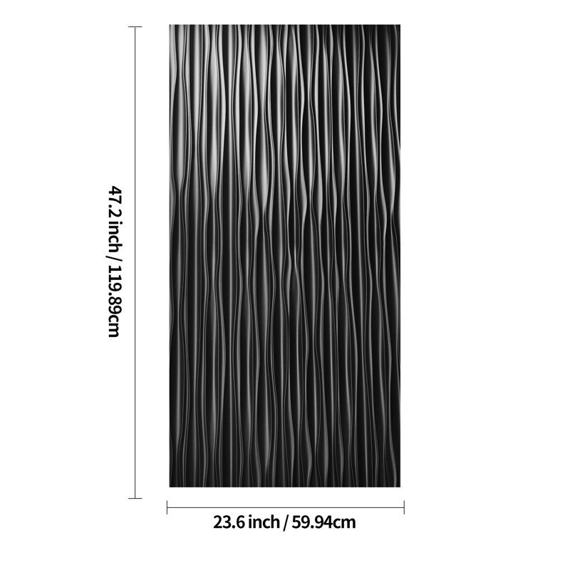 Art3d 47.2''X23.6'' Black PVC Wall Panel,Wavy Textured Accent Wall Paneling for Living Room,TV Backdrop(Set of 6)