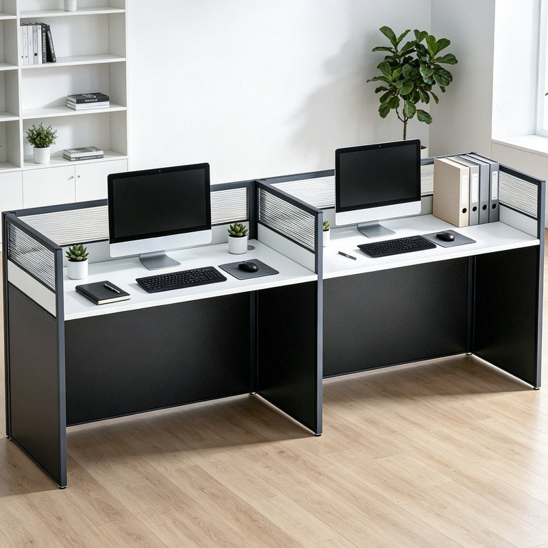 Poste de travail cubique, bureau pour cloison d'intimité pour 2 personnes avec panneaux insonorisés et système de gestion des câbles, table de travail d'ordinateur moderne pour espace de travail commercial à domicile