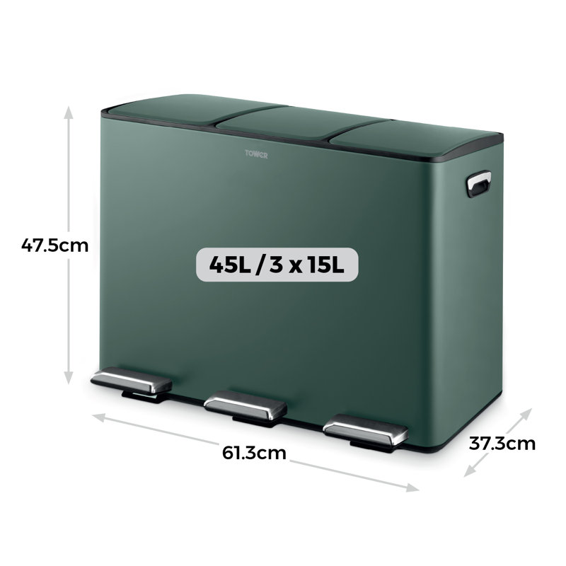 45 Litre Step On Recycling Bin, Green