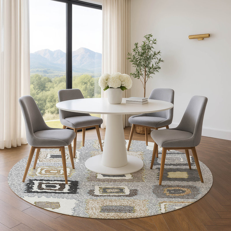 Premium Machine Washable Ariel Geometric Rug, Round 8'